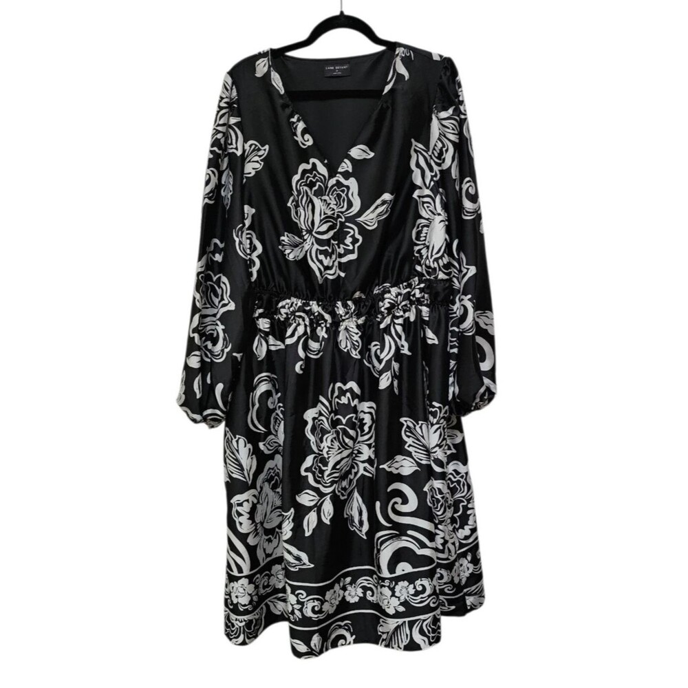 New Lane Bryant Black Floral Long Sleeve Level Hem Midi Dress Size 20 w/Pockets
